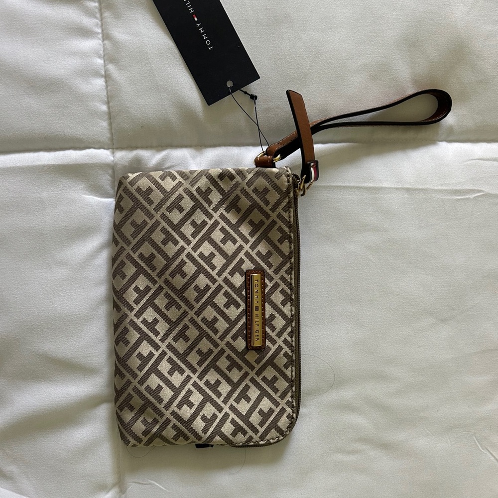 Tommy Hilfiger Beige and Brown Patterned Wristlet